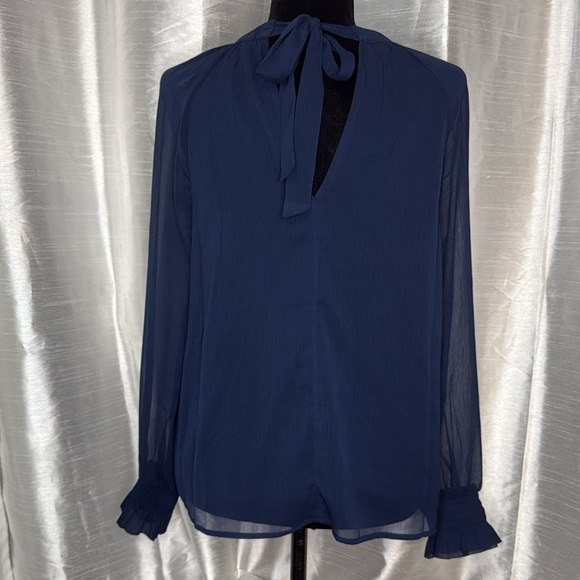Old Navy NWT Shirred Mock Neck Tie Back Raglan Sleeve Navy Sheer Women’s S - Picture 4 of 9